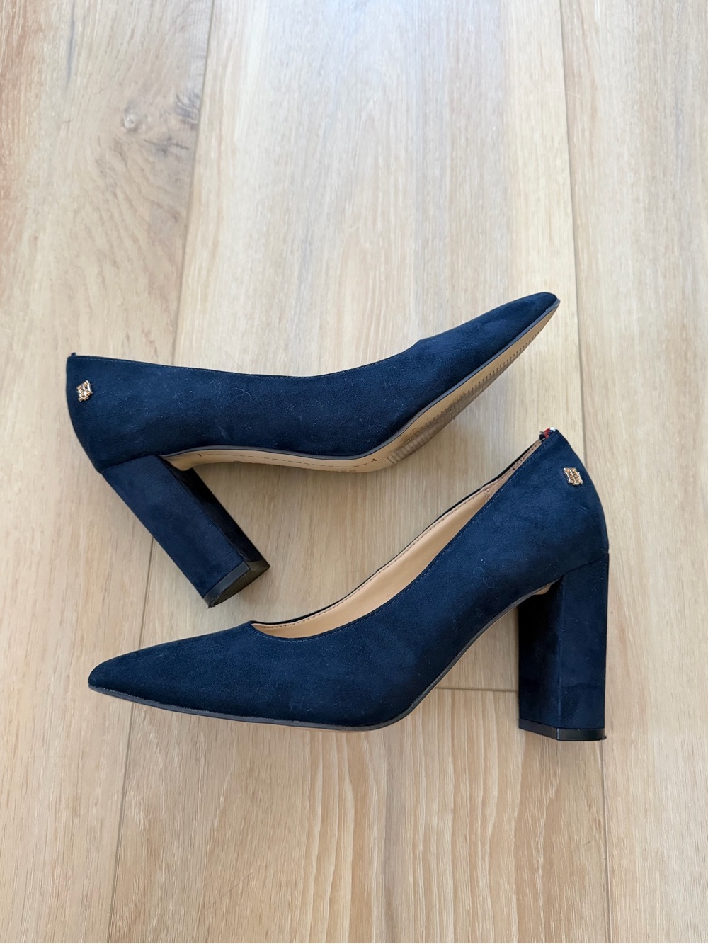 Classic Navy Suede Block Heel Pumps - Women's Dress Shoes